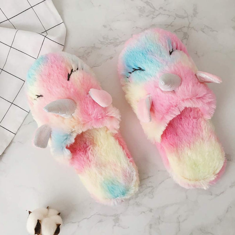 Techcity Rainbow Unicorn Kids Slippers - Cute Fluffy, Cozy Plush Indoor/Outdoor - Best Unicorn Gifts - Image 4